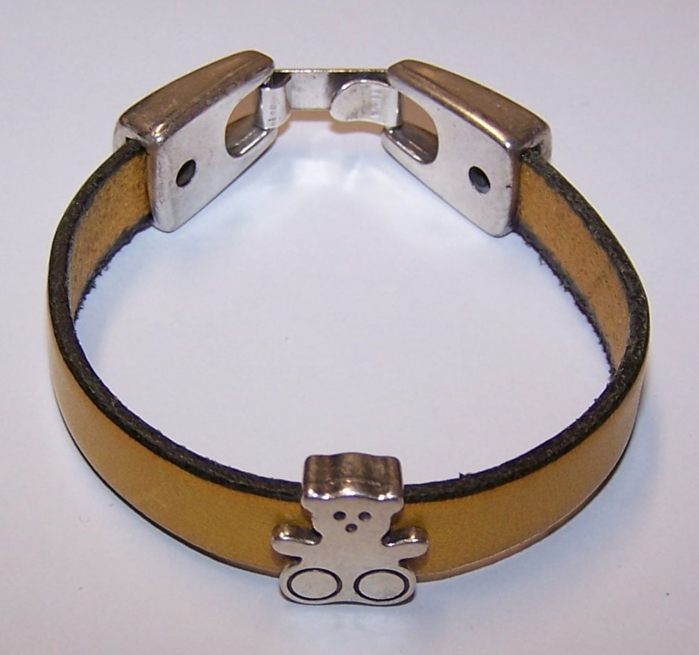 Brazalete Pulsera 11 Cuero Aplastado 10 Oso Cierre Zamak Hecho a Mano